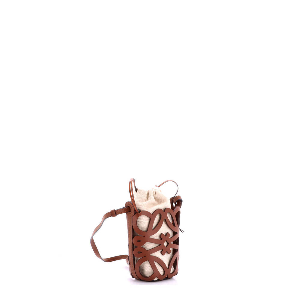 Loewe Mini Anagram Drawstring Bucket Crossbody Bag Leather with Canvas - Picture 2 of 6